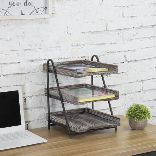 Torched Wood Desktop Document Tray - Mygiftss