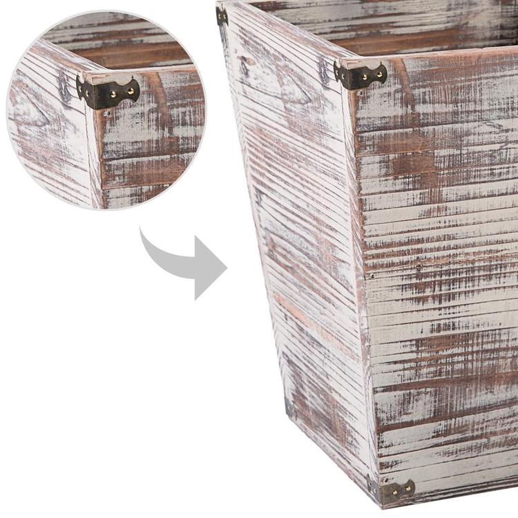 Farmhouse Torched Wood Square Wastebasket Bin with Decorative Metal Brackets - Mygiftss Enterprise LLC