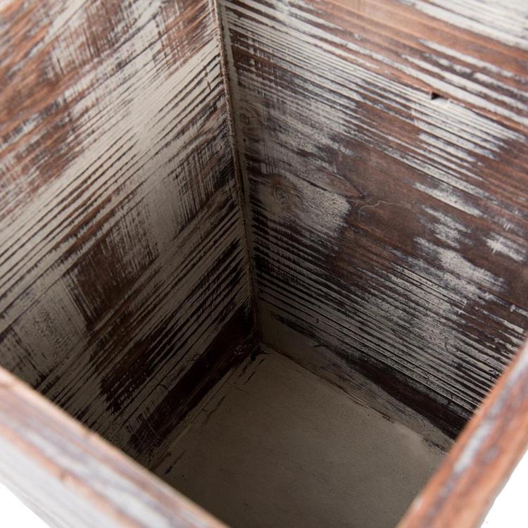 Farmhouse Torched Wood Square Wastebasket Bin with Decorative Metal Brackets - Mygiftss Enterprise LLC