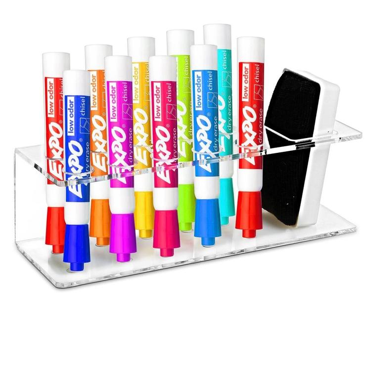 Clear Acrylic Wall Mountable 10 Slot Dry Erase Marker & Eraser Holder Rack - Mygiftss Enterprise LLC