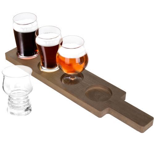 Mygiftss 5-Piece Variety Craft Beer Tasting Flight Set with 4 Glasses & Wood Paddle Serving Tray - Mygiftss Enterprise LLC