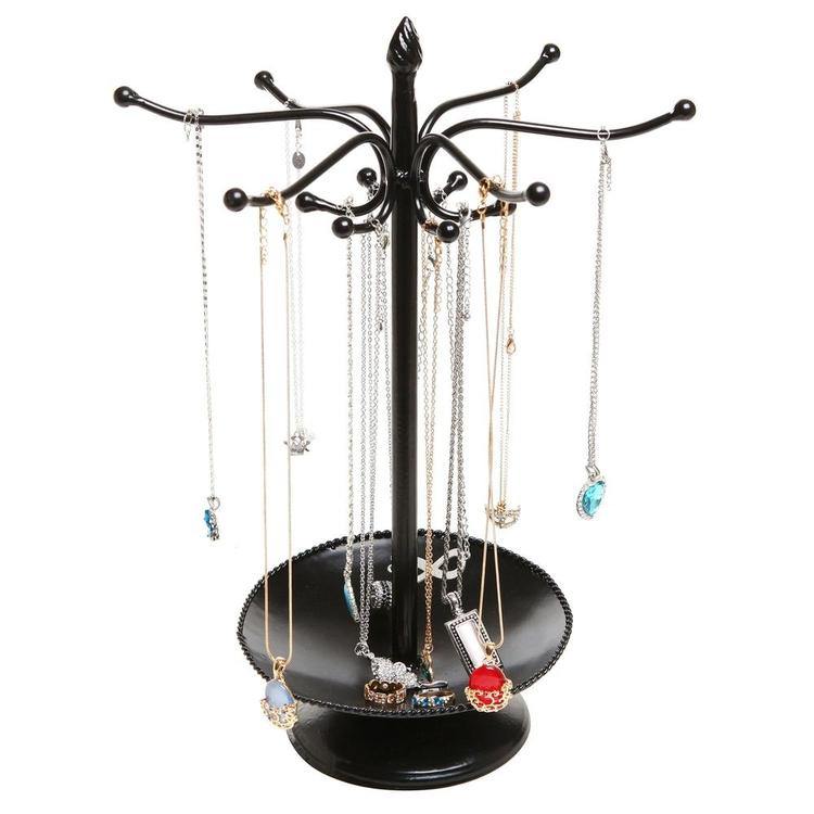 Victorian Style Black Metal Jewelry Organizer Rack Stand w/ Ring Tray - Mygiftss