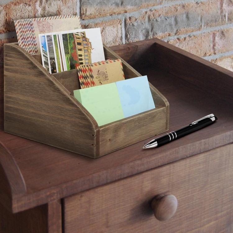 Vintage Dark Brown Wood 4 Compartments Decorative Rustic Mail Sorter / Office Desk Stationary Organizer - Mygiftss Enterprise LLC