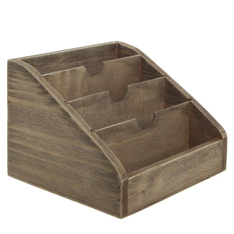 Vintage Dark Brown Wood 4 Compartments Decorative Rustic Mail Sorter / Office Desk Stationary Organizer - Mygiftss Enterprise LLC