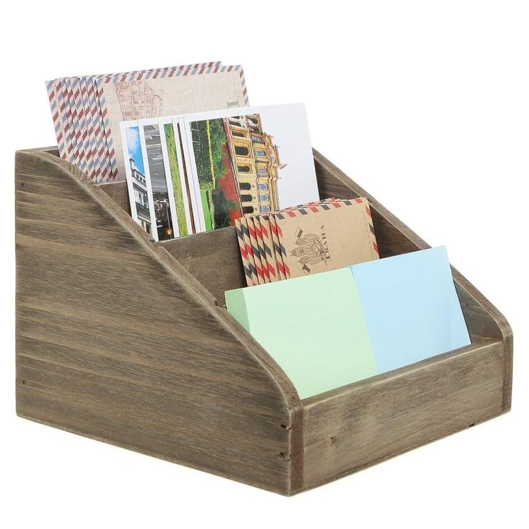Vintage Dark Brown Wood 4 Compartments Decorative Rustic Mail Sorter / Office Desk Stationary Organizer - Mygiftss Enterprise LLC