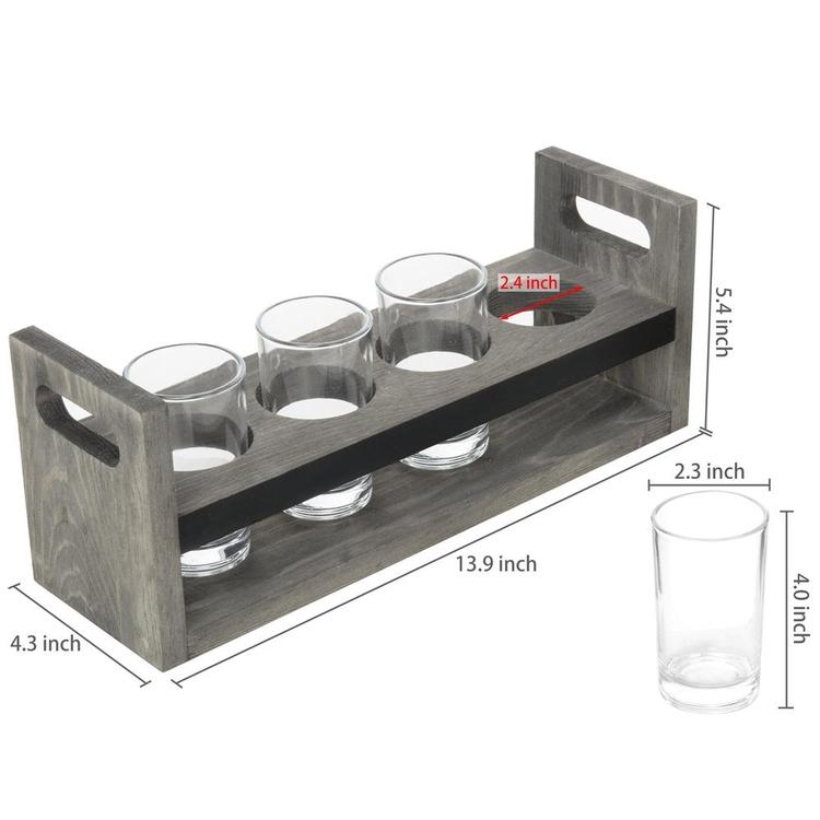 Vintage Gray Wood Beer Flight  5-Pc Tasting Set with Chalkboard Panels & 4 Tasting Glasses - Mygiftss Enterprise LLC