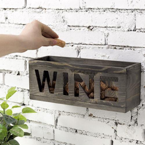 Vintage Gray Wood and Metal Mesh Wall WINE Cork Holder - Mygiftss