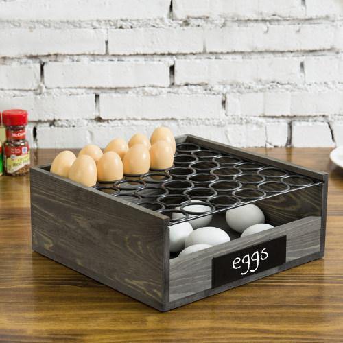 Vintage Gray Wood & Metal Wire Egg Storage Basket w/ Chalkboard Label - Mygiftss