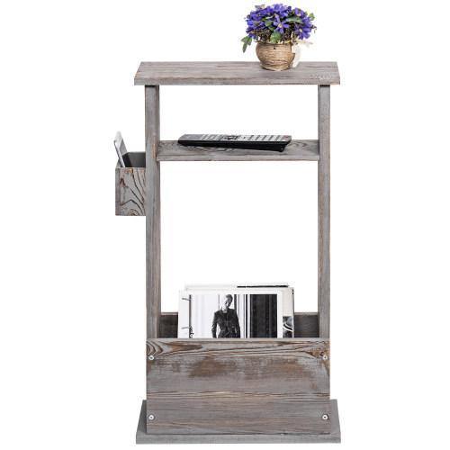 Vintage Gray Wood Side Table with Magazine Holder - Mygiftss