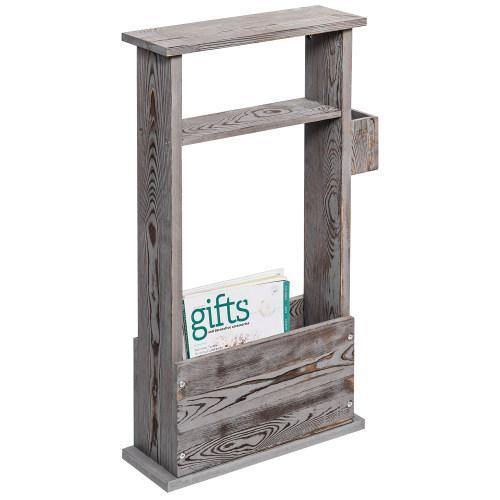 Vintage Gray Wood Side Table with Magazine Holder - Mygiftss