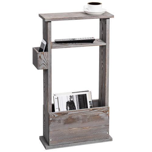 Vintage Gray Wood Side Table with Magazine Holder - Mygiftss