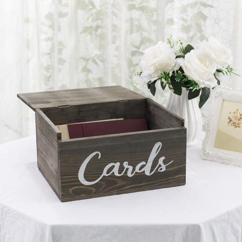 Vintage Gray Wood Wedding Card Box with Lid - Mygiftss