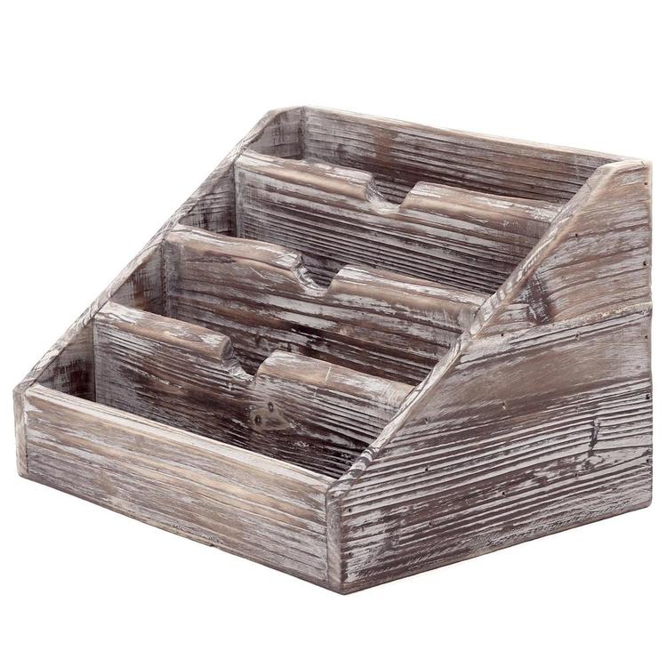 Decorative 4 Compartment Vintage Torched Wood Office Desk Stationery Organizer - Mygiftss Enterprise LLC