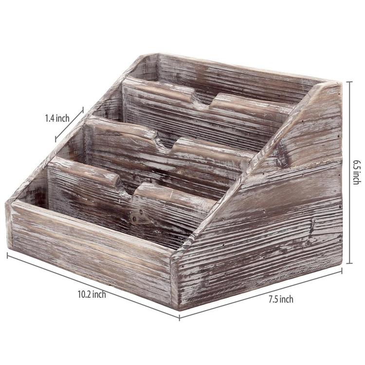 Decorative 4 Compartment Vintage Torched Wood Office Desk Stationery Organizer - Mygiftss Enterprise LLC