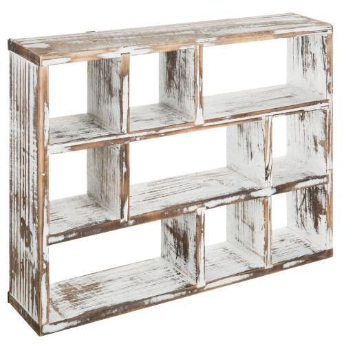 Vintage Whitewashed Wood Shadow Box Display Shelf - Mygiftss