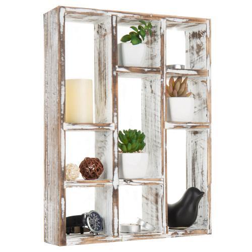 Vintage Whitewashed Wood Shadow Box Display Shelf - Mygiftss