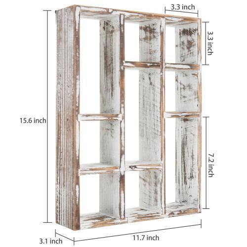 Vintage Whitewashed Wood Shadow Box Display Shelf - Mygiftss
