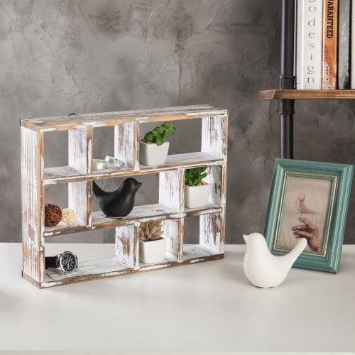 Vintage Whitewashed Wood Shadow Box Display Shelf - Mygiftss