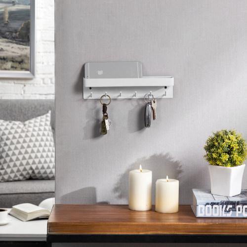 Wall Mounted Metal Key Holder with Shelf, White - Mygiftss