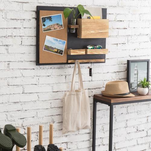 Wall-Mounted Organizer with Cork Bulletin Board, Mail Holder, Key Hooks, Flower Vase - Mygiftss