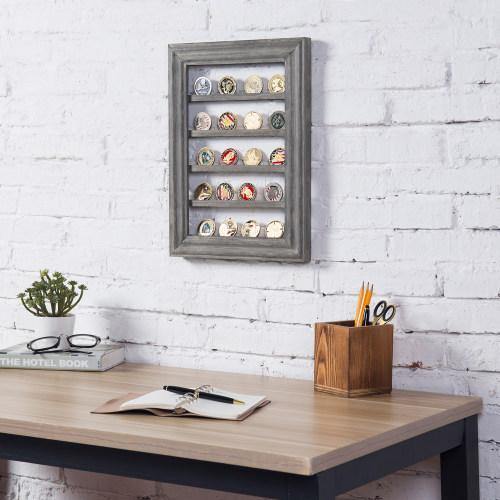 Wall Mounted Vintage Gray Wood Challenge Coin Display Rack - Mygiftss