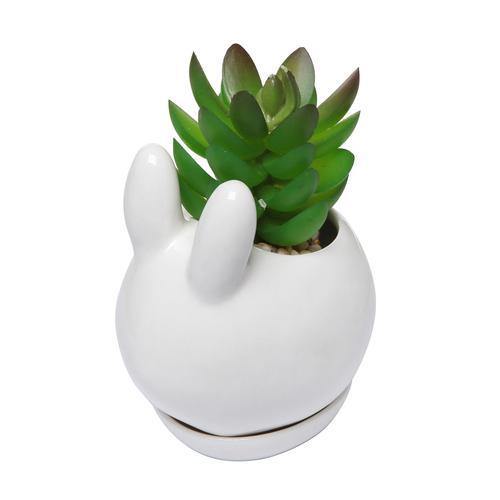 White Bunny Mini Ceramic Succulent Planter w/Saucer - Mygiftss