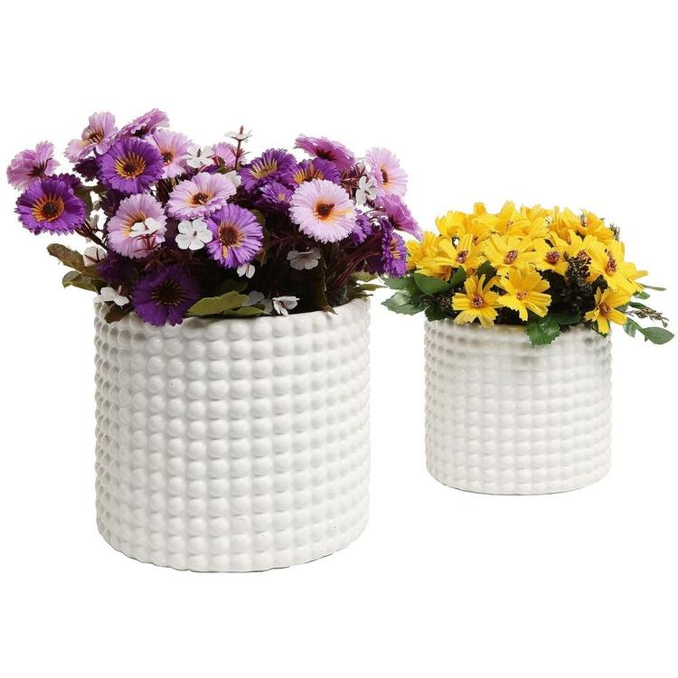 White Ceramic Hobnail Textured Flower Planter Pots, Set of 2 - Mygiftss Enterprise LLC