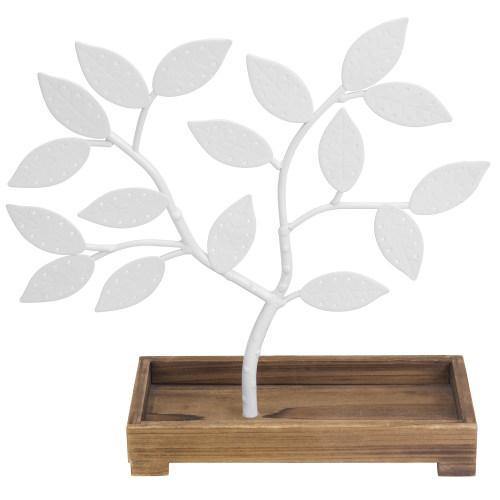 White Metal Jewelry Tree with Wooden Trinket Tray - Mygiftss