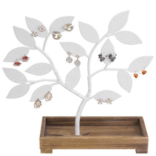 White Metal Jewelry Tree with Wooden Trinket Tray - Mygiftss