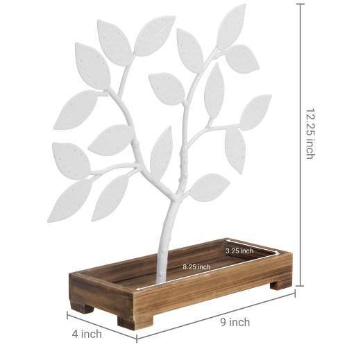 White Metal Jewelry Tree with Wooden Trinket Tray - Mygiftss
