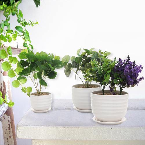 White Round Modern Ceramic Flower Pots, Set of 3 - Mygiftss
