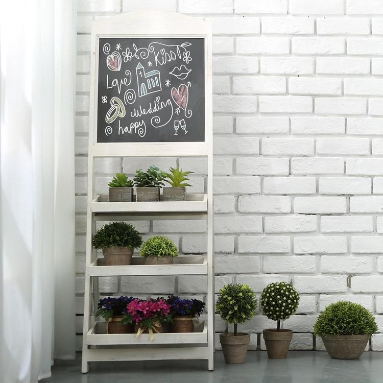Vintage White Freestanding Wooden Chalkboard Easel with 3 Display Shelves - Mygiftss Enterprise LLC