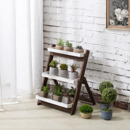 White/Burnt Brown Wood Display Shelves - Mygiftss