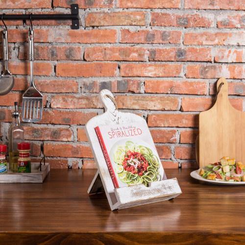 Whitewashed Cutting Board Style Cookbook Holder - Mygiftss