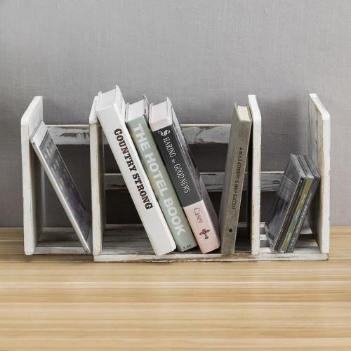 Whitewashed  Expandable Wood Desktop Bookshelf - Mygiftss