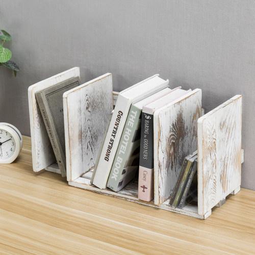 Whitewashed  Expandable Wood Desktop Bookshelf - Mygiftss