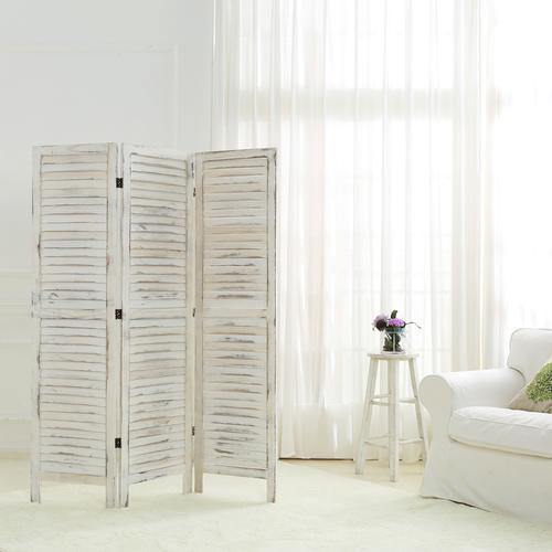Whitewashed Wood 3 Panel Screen Room Divider - Mygiftss