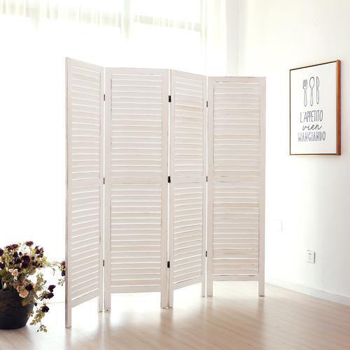 Whitewashed Wood 4-Panel Room Divider - Mygiftss