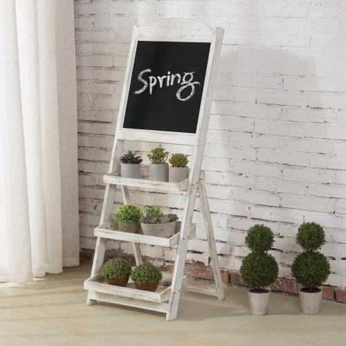 Whitewashed Wood Chalkboard Easel with 3 Display Shelves - Mygiftss