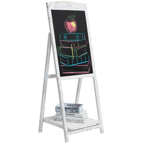 Whitewashed Wood Chalkboard Easel with Shelf - Mygiftss
