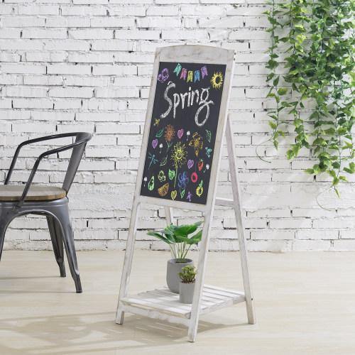 Whitewashed Wood Chalkboard Easel with Shelf - Mygiftss
