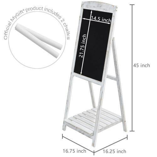 Whitewashed Wood Chalkboard Easel with Shelf - Mygiftss