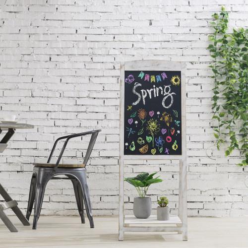 Whitewashed Wood Chalkboard Easel with Shelf - Mygiftss