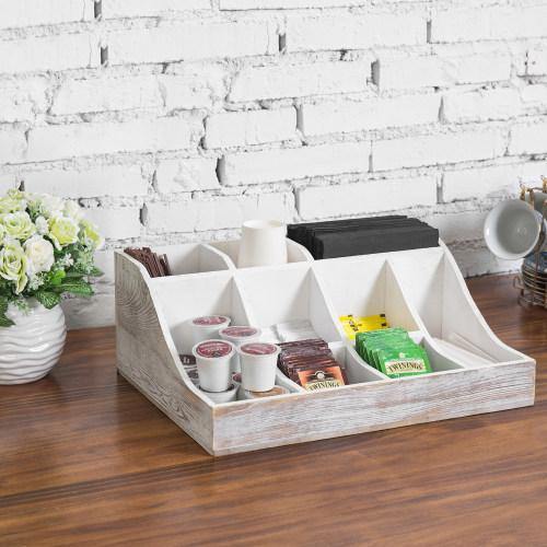 Whitewashed Wood Coffee & Tea Organizer - Mygiftss
