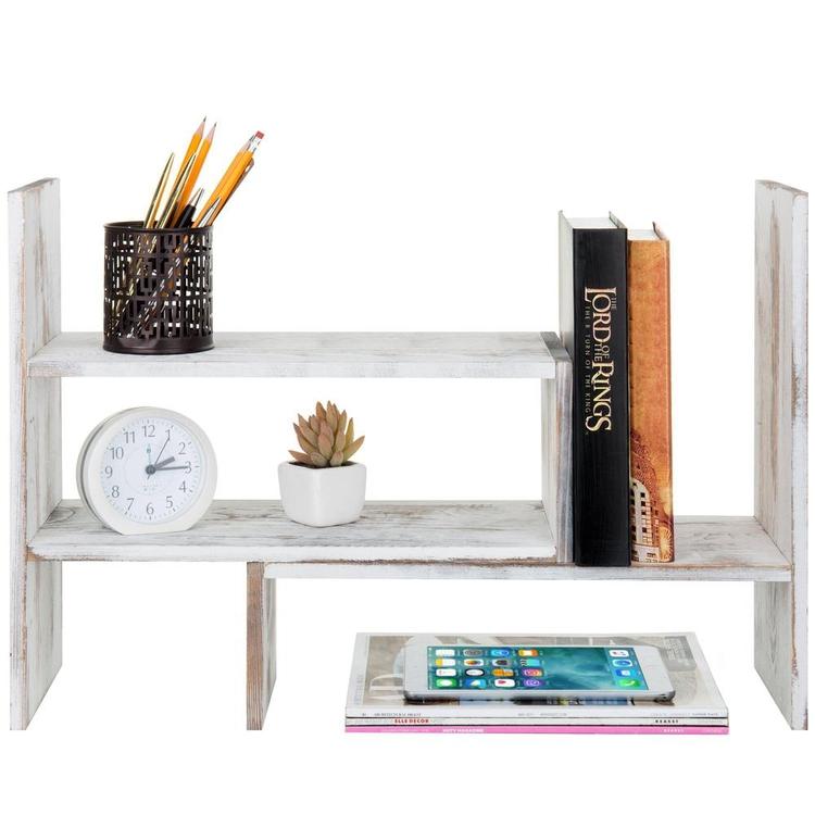 Whitewashed Wood Adjustable Desktop Office Organizer Display Shelf - Mygiftss Enterprise LLC