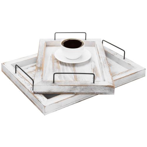 Whitewashed Wood Nesting Serving Trays, Set of 2