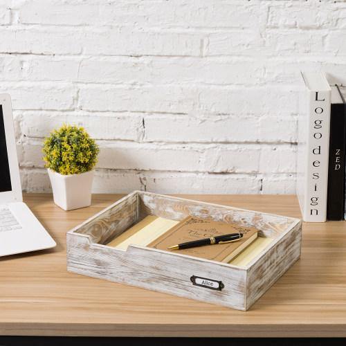 Whitewashed Wood Office Document Tray - Mygiftss