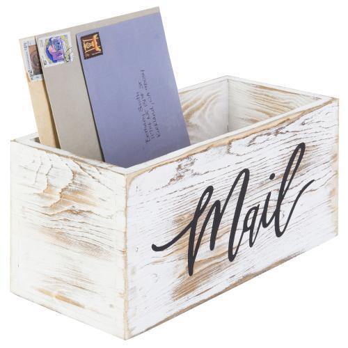 Whitewashed Wood Tabletop Mail Holder Box - Mygiftss