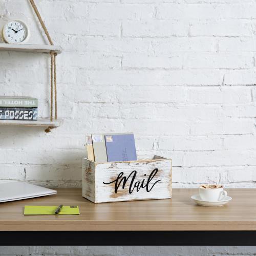 Whitewashed Wood Tabletop Mail Holder Box - Mygiftss