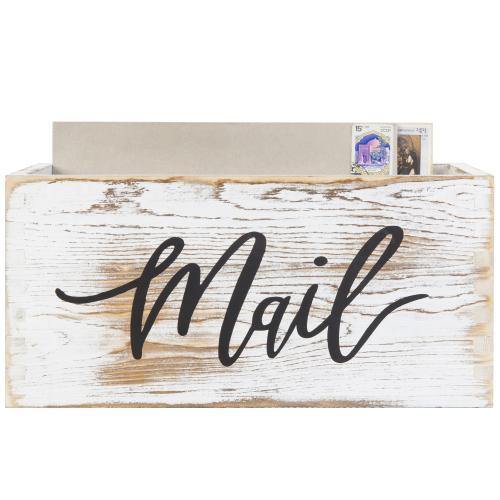 Whitewashed Wood Tabletop Mail Holder Box - Mygiftss